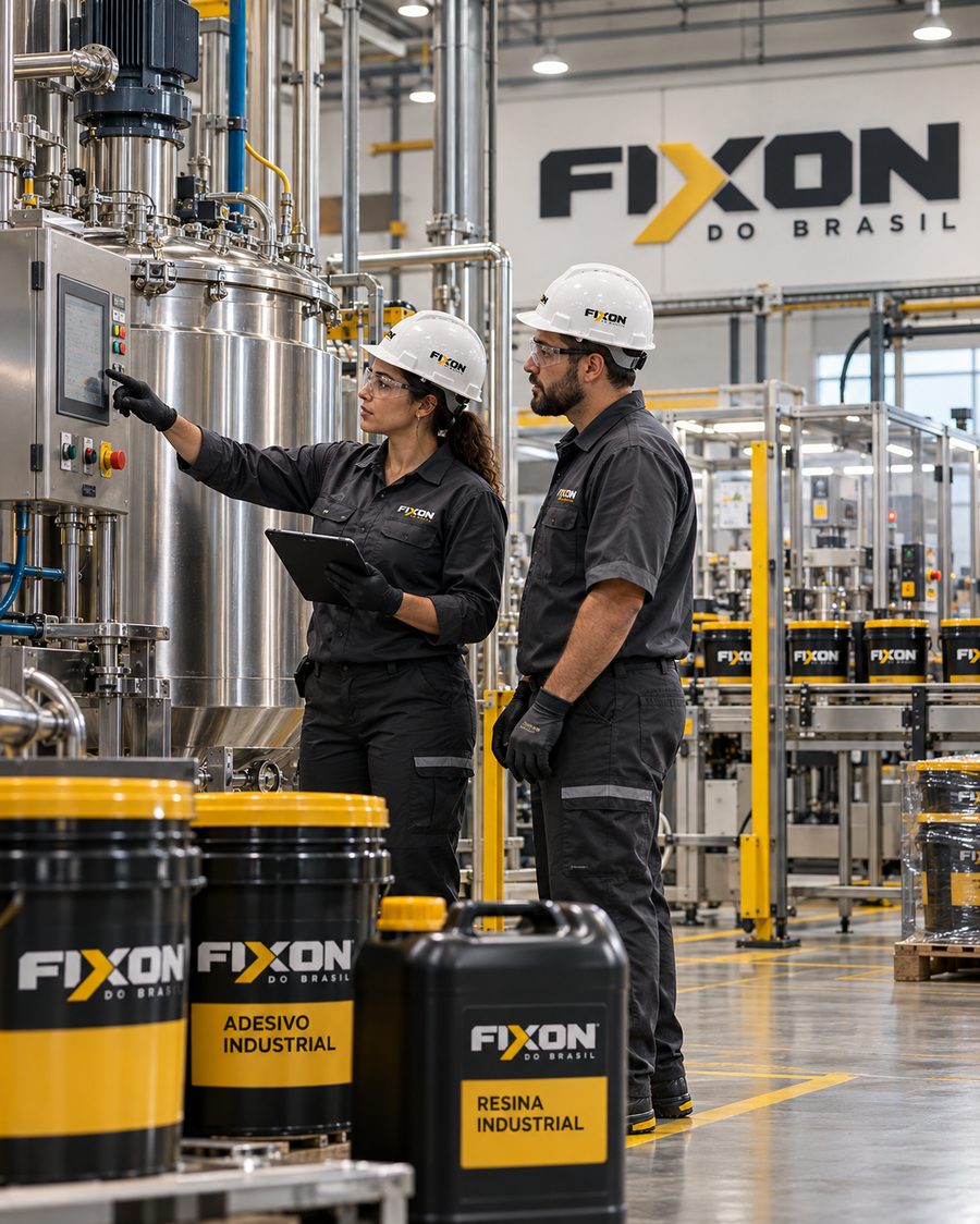 Equipe FIXON conferindo o reator na linha de produção